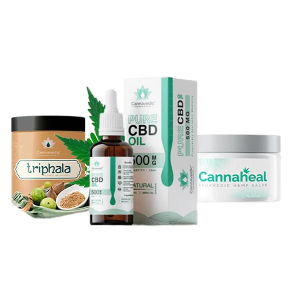 Skin healing combo | Pure CBD Oil Natural 500mg + Cannaheal + Triphala capsules