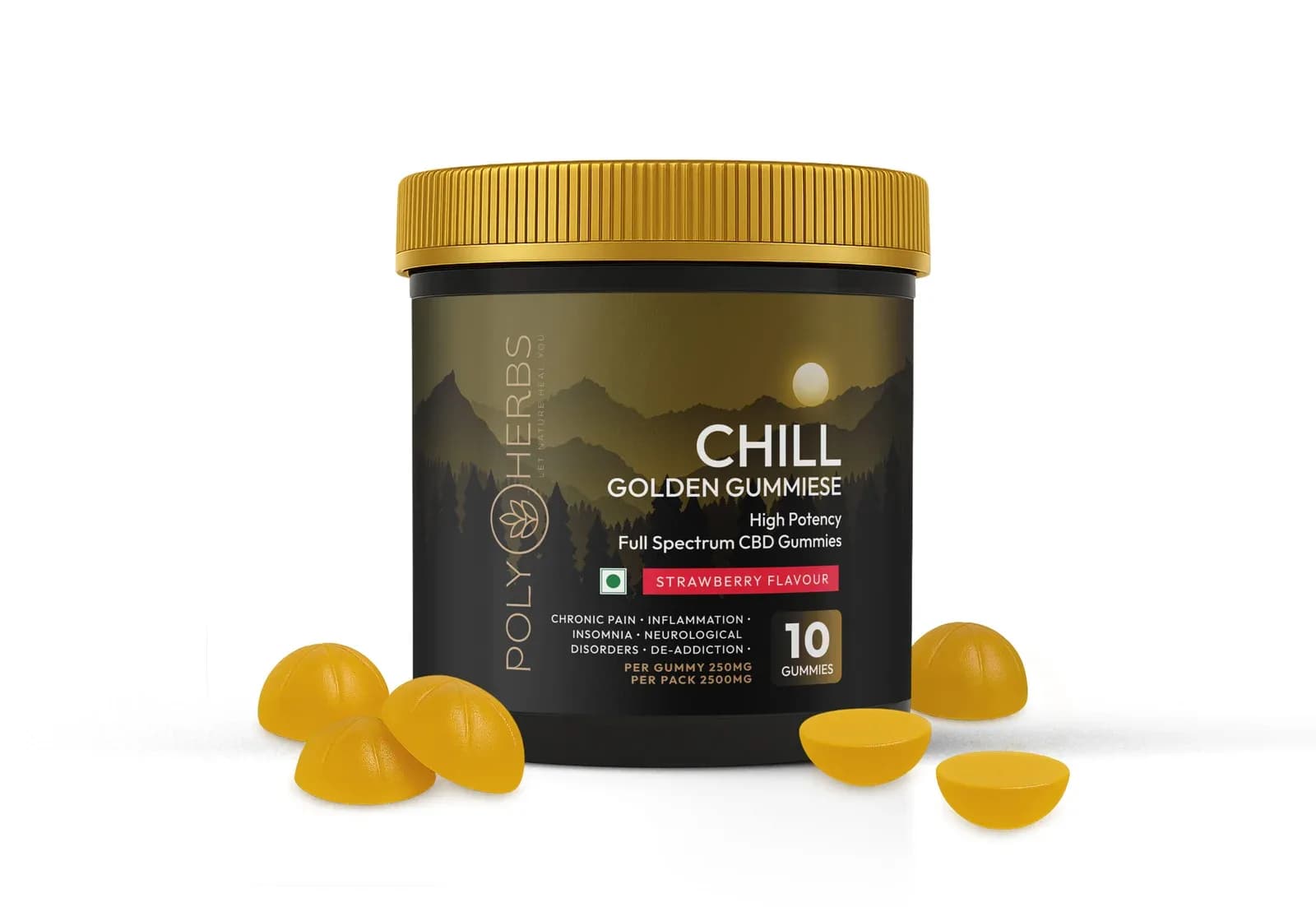 Polyherbs CHILL Golden Super Strong CBD Gummies 250mg Per Gummy